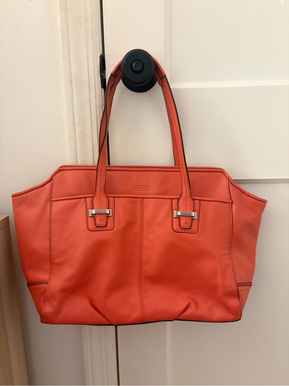 Coach Coral Orange Leather Shoulder Tote